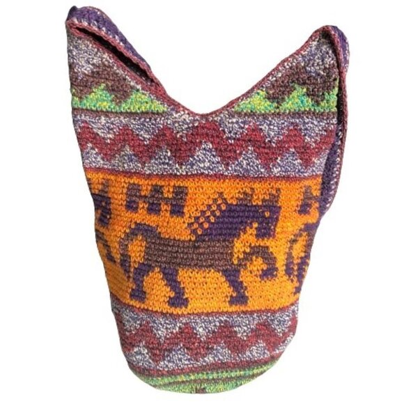 Colourful knit handmade artisan made crossbody bucket  bag purse - Picture 5 of 16